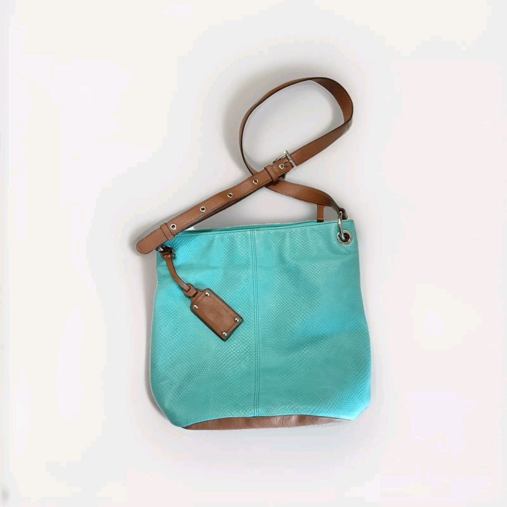 Tignanello Handbag Blue Turquoise Leather Multi-Pocket Shoulder Purse